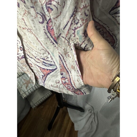 Chicos Women’s 1 US M Shacket Jacket Pink Parley Pockets Full Zip 100% Linen - Picture 4 of 10